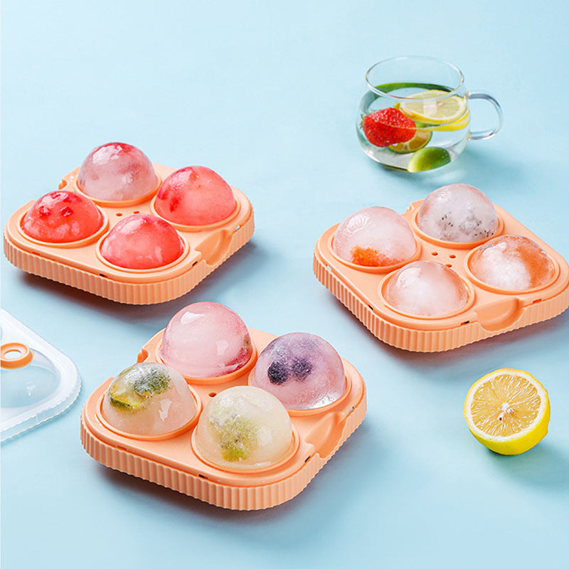 Large Whiskey Ice Hockey Maker Mold Round 4 Grids Home Commercial Silicone Ice Cube Ice Box Food Grade