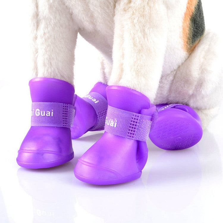 Soft silicone pvc pet waterproof rain boots dog shoes dog rain boots candy color 4 packs/sets multi-color optional