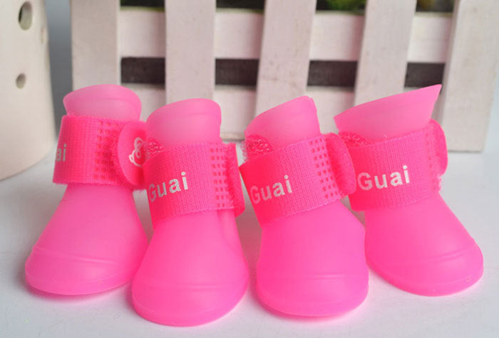 Soft silicone pvc pet waterproof rain boots dog shoes dog rain boots candy color 4 packs/sets multi-color optional