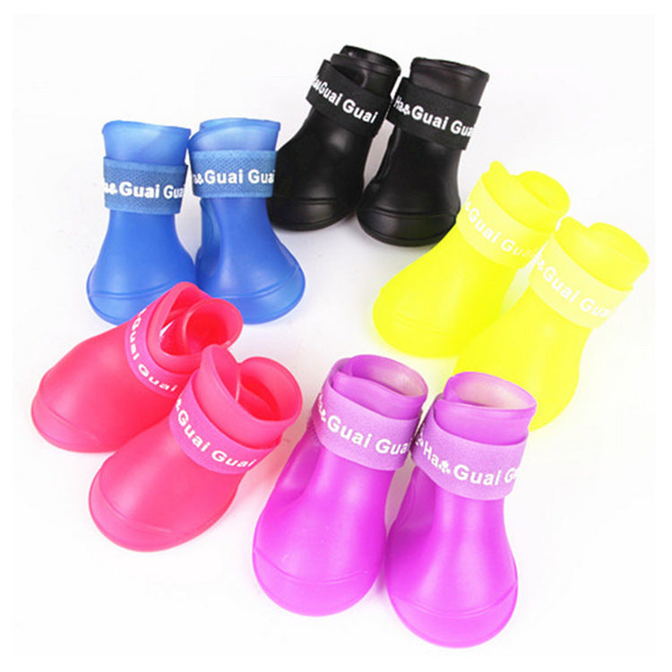 Soft silicone pvc pet waterproof rain boots dog shoes dog rain boots candy color 4 packs/sets multi-color optional