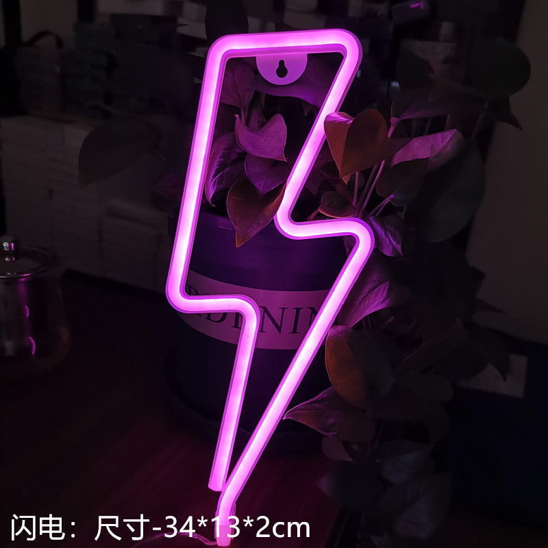 Luci al neon a LED con luci a forma di Cuore , Fulmine ,Fenicottero , Cactus ecc...