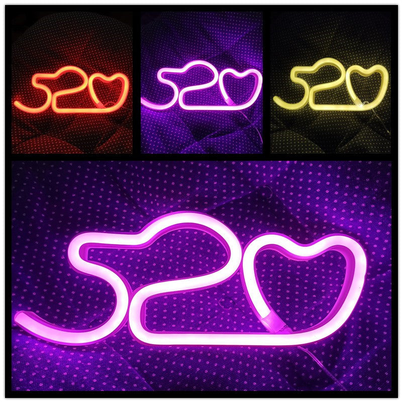 Luci al neon a LED con luci a forma di Cuore , Fulmine ,Fenicottero , Cactus ecc...