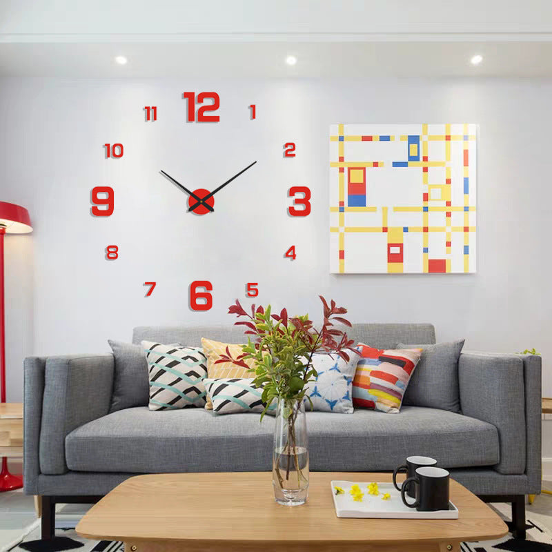 Punch-free European-style creative digital clock living room bedroom wall sticker clock acrylic mute large DIY wall clock